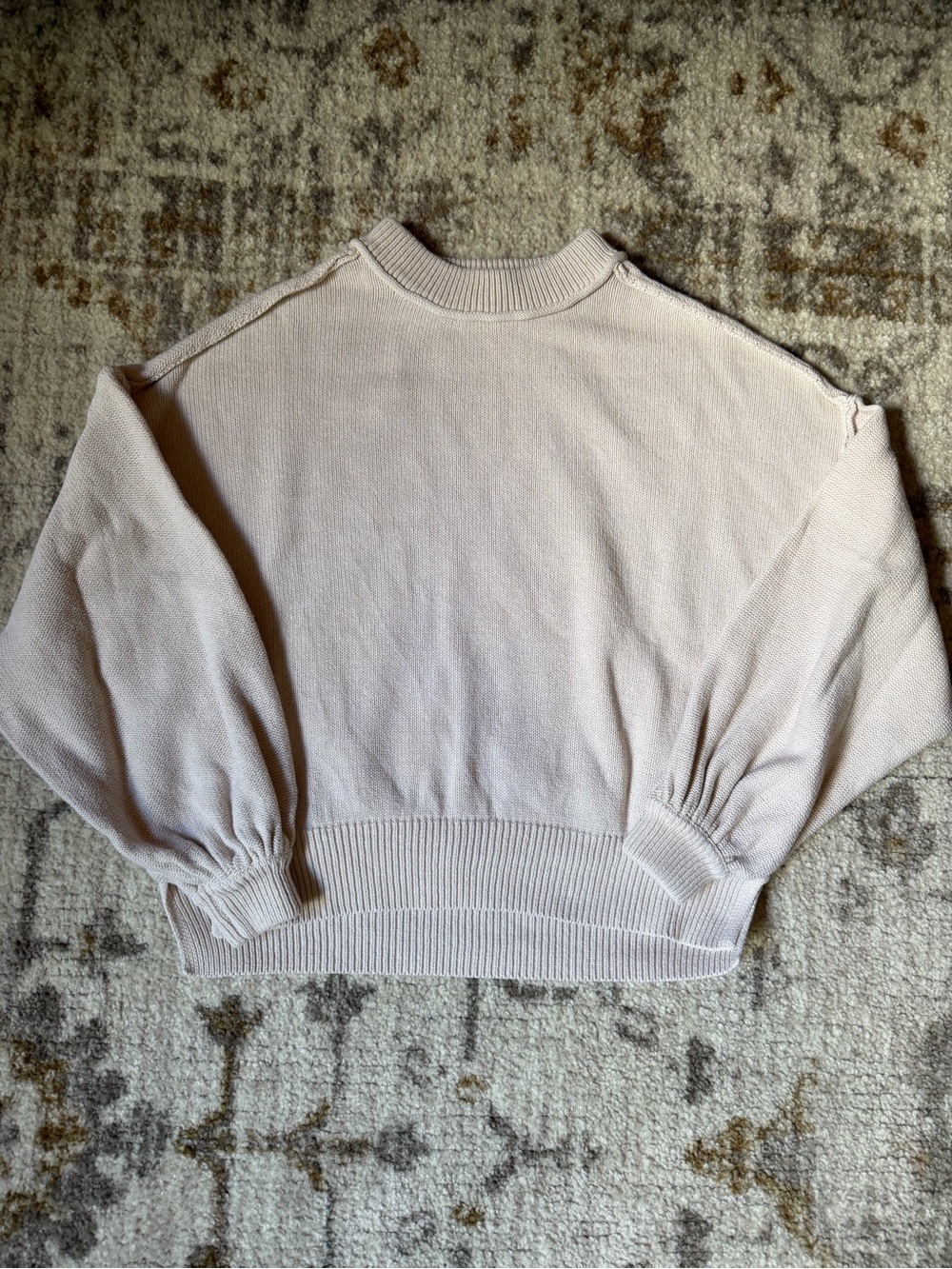 Blu Pepper Cream Raw Edge Cotton Cropped Balloon Sleeve Sweater Size Small